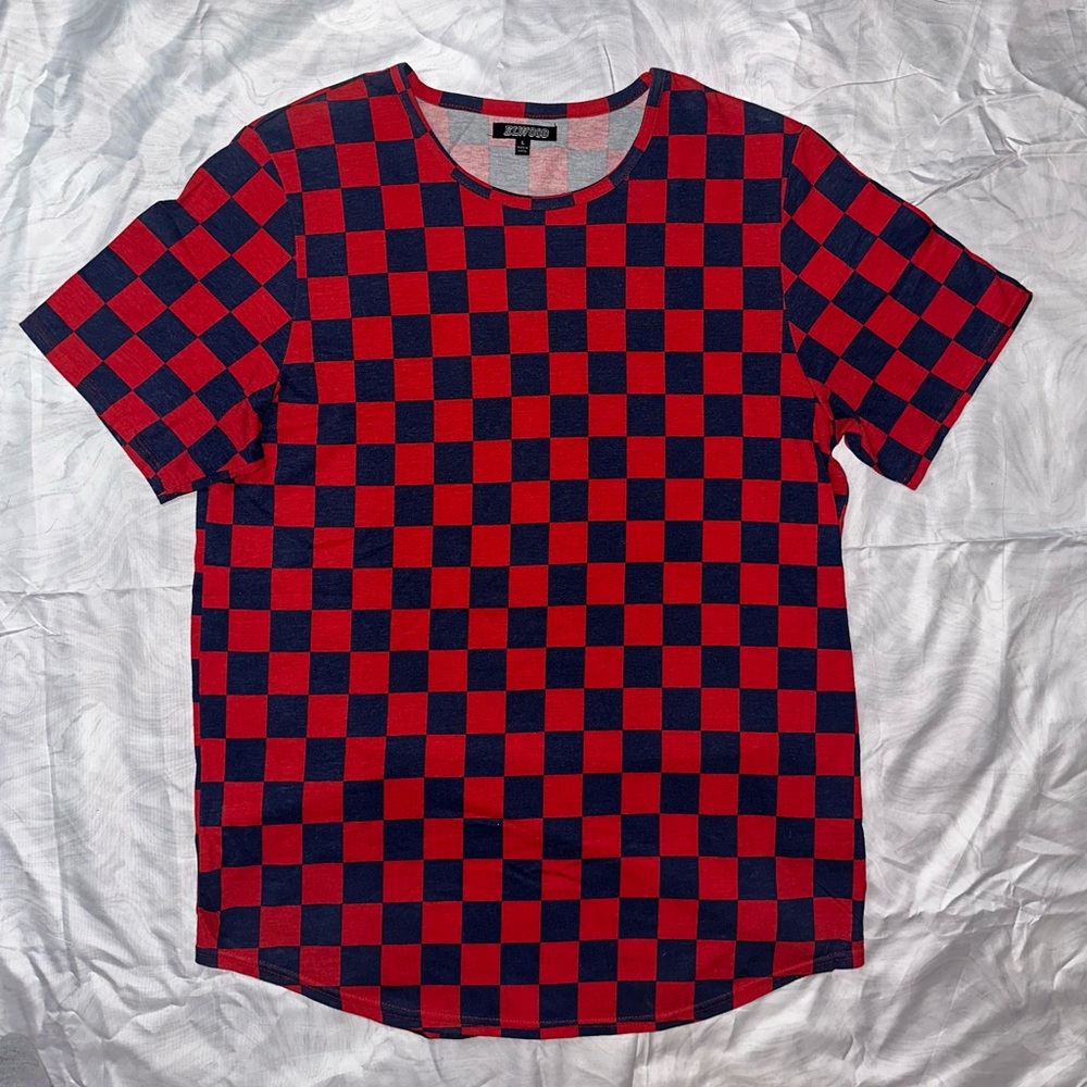 Vibrant Red and Blue Checkered Short Sleeve Tee